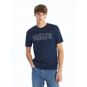 XSIDE Lacivert Bisiklet Yaka Kısa Kollu Baskılı Penye Erkek Tişört