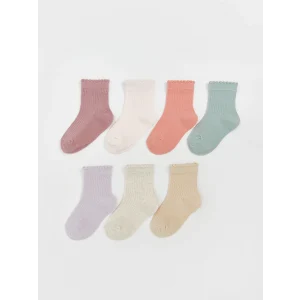 LCW baby Lila Desenli Kız Bebek Soket Çorap 7li