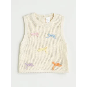 LCW Kids Ekru Kurdele Detaylı Kız Çocuk Triko Süveter