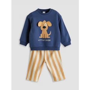 LCW baby Indigo Bisiklet Yaka Baskılı Erkek Bebek Sweatshirt ve Eşofman Alt 2li