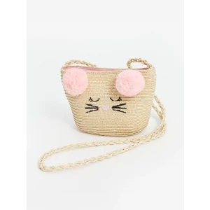 LCW ACCESSORIES Bej Kedi Figürlü Kız Çocuk Hasır Omuz Çantası