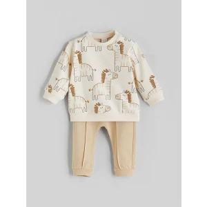 LCW baby Ekru Baskılı Erkek Bebek Sweatshirt ve Eşofman Alt 2li