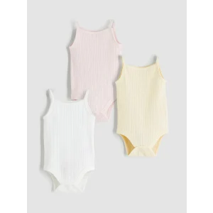 LCW baby Pembe Bisiklet Yaka Kız Bebek Çıtçıtlı Body 3lü