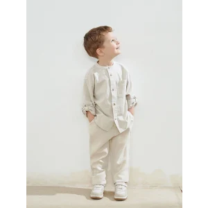 LCW Kids Ekru Beli Lastikli Keten Erkek Çocuk Pantolon