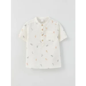 LCW baby Ekru Hakim Yaka Kısa Kollu Desenli Erkek Bebek Gömlek