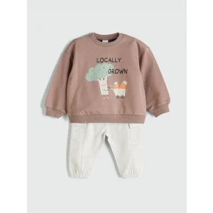 LCW baby Kahverengi Baskılı Erkek Bebek Jogger Pantolon ve Sweatshirt 2li