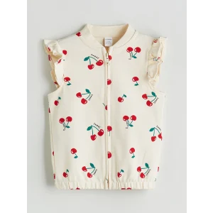 LCW Kids Ekru Kolej Yaka Baskılı Kız Çocuk Yelek