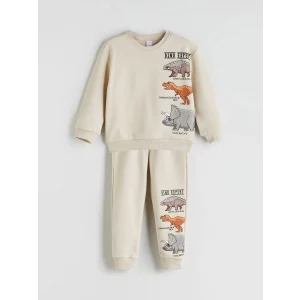 LCW Kids Bej Dinazor Baskılı Erkek Çocuk Sweatshirt ve Eşofman Alt 2li