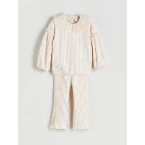 LCW baby Bej Bebe Yaka Kız Bebek Sweatshirt ve Tayt Pantolon 2li