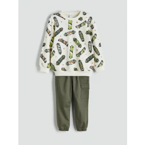 LCW Kids Bej Bisiklet Yaka Erkek Çocuk Sweatshirt ve Eşofman Alt