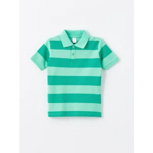 LCW Kids Yeşil Polo Yaka Kısa Kollu Çizgili Erkek Bebek Tişört