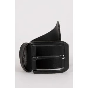 Defacto D4552 Siyah Erkek Dikdörtgen Toka Suni Deri Jean Kemeri