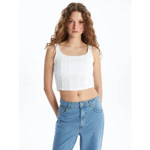 XSIDE Beyaz U Yaka Düz Askılı Kadın Crop