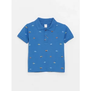 LCW Kids Mavi Polo Yaka Kısa Kollu Baskılı Erkek Bebek Tişört