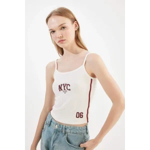 Defacto D4250 Beyaz Coool Fitted Baskılı Ribana Atlet