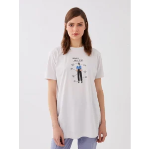 LCW Modest Gri Bisiklet Yaka Baskılı Kısa Kollu Kadın Tunik