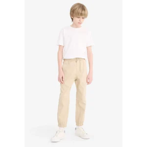 Defacto B6713 Bej Erkek Çocuk Lastikli Paça Basic Düz Gabardin Jogger Pantolon
