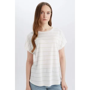 Defacto E6075 Ekru Bisiklet Yaka Kısa Kollu Tişört