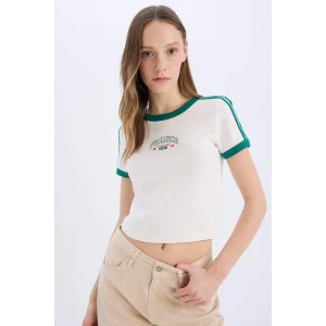 Defacto E0333 Beyaz Coool Fitted Baskılı Ribana Kısa Kollu Tişört