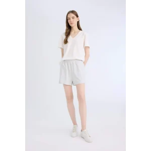 Defacto U3357 Gri Beli Lastikli Cepli Düz Paça Şort