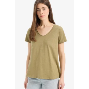 Defacto K1507 Haki Regular Fit V Yaka Basic Düz Kısa Kollu Tişört