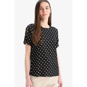 Defacto E7324 Siyah  Regular Fit Bisiklet Yaka Desenli Bürümcük Kısa Kollu Tişört