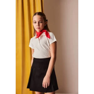 Defacto Z7794 Ekru Kız Çocuk Slim Fit Dar Kesim Polo Yaka Basic Düz Fitilli Kaşkorse Kısa Kollu Tişört