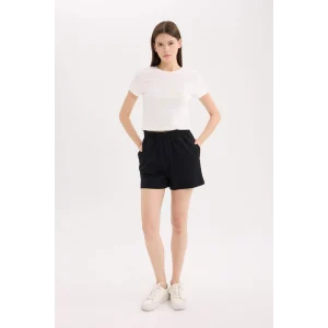 Defacto U3357 Siyah Beli Lastikli Cepli Düz Paça Şort