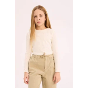 Defacto D9234 Beyaz Kız Çocuk Slim Fit Dar Kesim Bisiklet Yaka Uzun Kollu Tişört