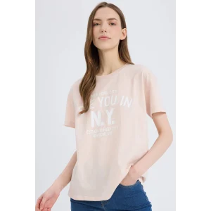 Defacto E0720 Pembe Regular Fit Bisiklet Yaka Baskılı Kısa Kollu Tişört
