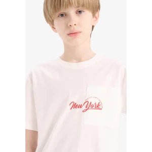 Defacto E0095 Beyaz Erkek Çocuk Bisiklet Yaka Baskılı Kısa Kollu Tişört