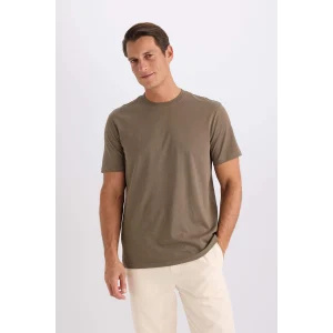 Defacto V7699 Haki %100 Pamuk New Regular Fit Bisiklet Yaka Basic Düz Kısa Kollu Tişört