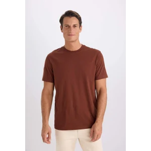 Defacto V7699 Kahve %100 Pamuk New Regular Fit Bisiklet Yaka Basic Düz Kısa Kollu Tişört