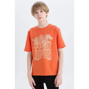 Defacto E0079 Turuncu Erkek Çocuk Bisiklet Yaka Baskılı Kısa Kollu Tişört