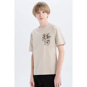 Defacto D9285 Gri Erkek Çocuk Bisiklet Yaka Baskılı Kısa Kollu Tişört