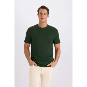 Defacto V7699 Yeşil %100 Pamuk New Regular Fit Bisiklet Yaka Basic Düz Kısa Kollu Tişört