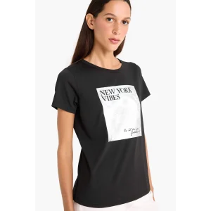 Defacto F5097 Siyah Regular Fit Bisiklet Yaka Baskılı Kısa Kollu Tişört