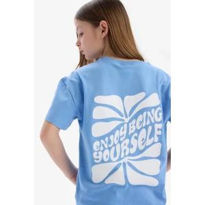 Defacto E0354 Mavi Kız Çocuk Relax Fit Bisiklet Yaka Sırt Baskılı Kısa Kollu Tişört