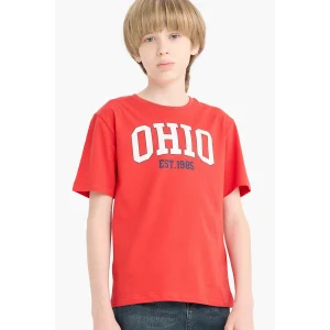 Defacto E0170 Kırmızı Erkek Çocuk Bisiklet Yaka Baskılı Kısa Kollu Tişört