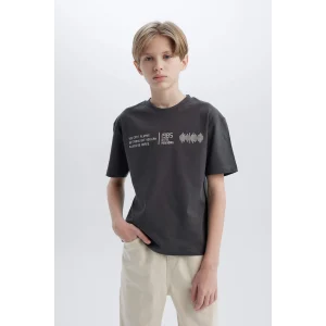 Defacto B6165 Antrasit Erkek Çocuk Oversize Geniş Kalıp Bisiklet Yaka Baskılı Kısa Kollu Tişört