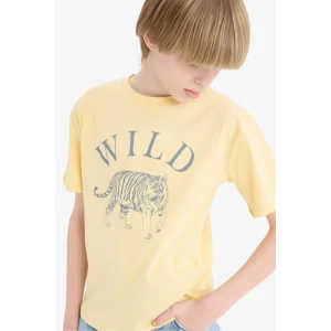 Defacto F0181 Sarı Erkek Çocuk Bisiklet Yaka Baskılı Kısa Kollu Tişört
