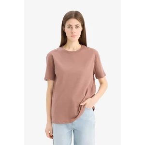 Defacto W9584 Kahve Regular Fit Bisiklet Yaka Basic Düz Penye Kısa Kollu Tişört