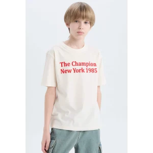 Defacto E0078 Beyaz Erkek Çocuk Bisiklet Yaka Baskılı Kısa Kollu Tişört