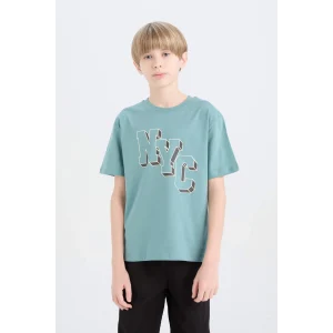 Defacto D9263 Yeşil Erkek Çocuk Bisiklet Yaka Baskılı Kısa Kollu Tişört