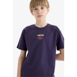 Defacto E0086 Mor Erkek Çocuk Bisiklet Yaka Nakışlı Kısa Kollu Tişört