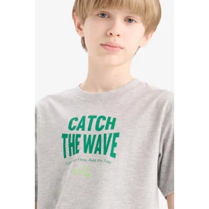 Defacto E0180 Gri Erkek Çocuk Bisiklet Yaka Baskılı Kısa Kollu Tişört