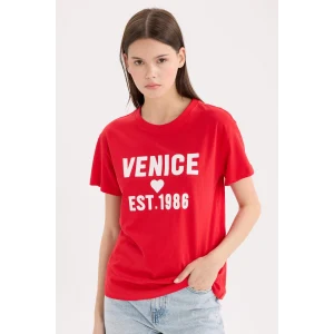 Defacto D9604 Kırmızı Regular Fit Bisiklet Yaka Baskılı Kısa Kollu Tişört