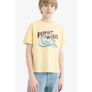 Defacto E0174 Sarı Erkek Çocuk Bisiklet Yaka Baskılı Kısa Kollu Tişört