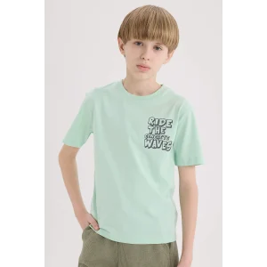 Defacto E0168 Turkuaz Erkek Çocuk Bisiklet Yaka Baskılı Kısa Kollu Tişört