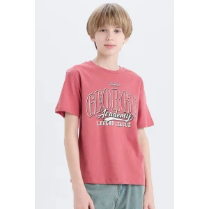 Defacto D9262 Bordo Erkek Çocuk Bisiklet Yaka Baskılı Kısa Kollu Tişört